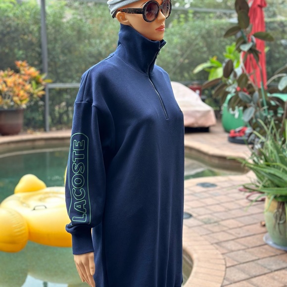 LACOSTE OVERSIZED ZIP NECK POLO DRESS EF9344 NAVY - Picture 3 of 11